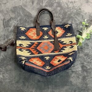 J. Jill Southwestern Jacquard Tote bag with leather handles